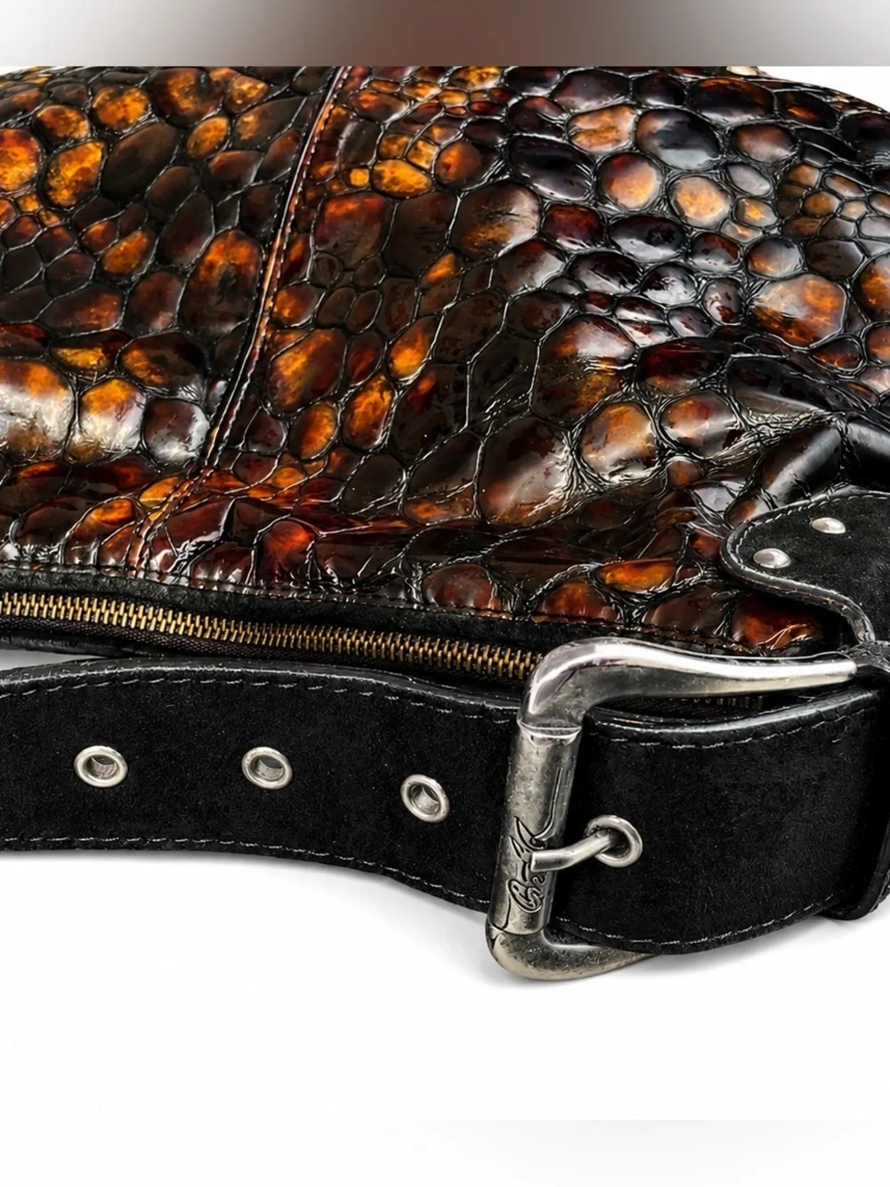 Donald J. Pliner Made In Italy Patent Embossed Croc Hobo Bag